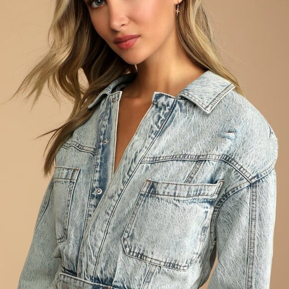 Free People Light Blue Denim Mini Dress - Picture 3 of 5